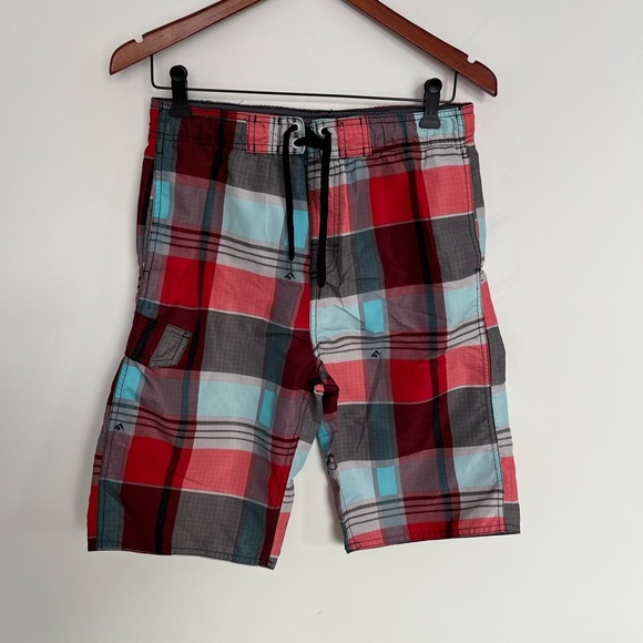 Kanu Plaid Swim Shorts - Red and Blue - Picture 2 of 4